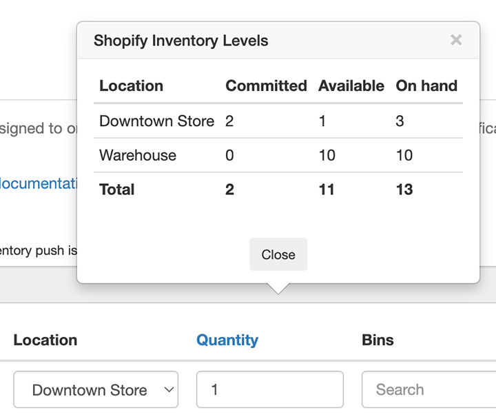 Viewing quantity at Shopify